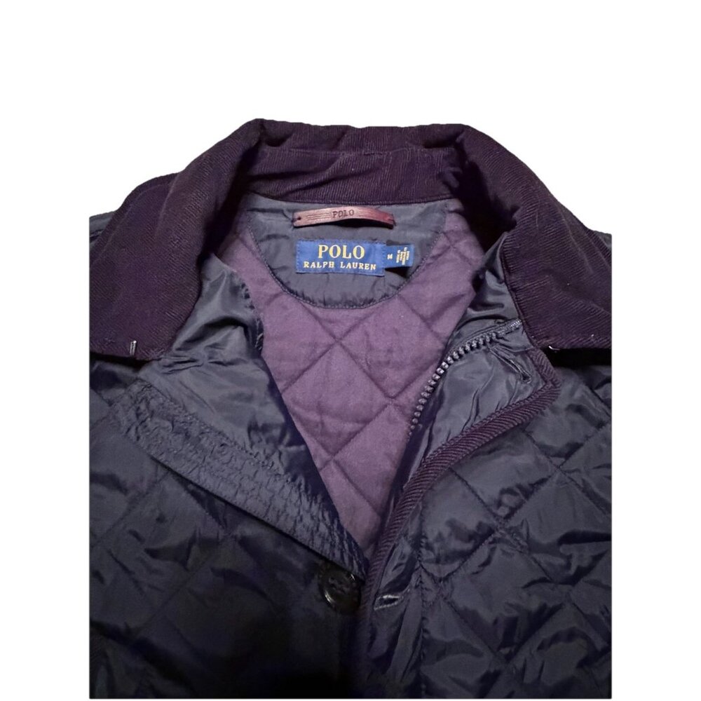 Polo Ralph Lauren Quilted Field Jacket Navy Mens M Leather Trim 44” Chest - Picture 7 of 13